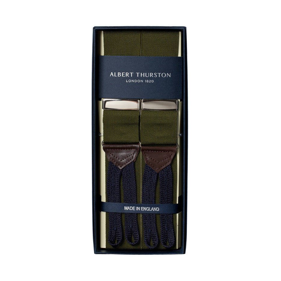 Olive-Colored Button Suspenders "Rigid Plain"